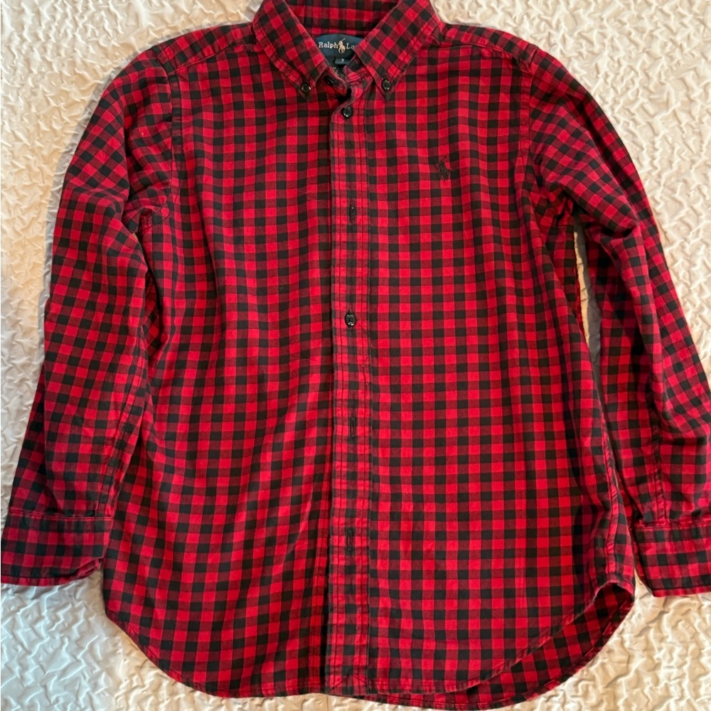 Ralph Lauren Red and Black Checkered Shirt, kids size 7